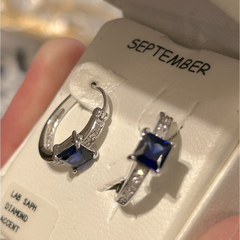 Sterling silver lab sapphire diamond accent earrings “September”